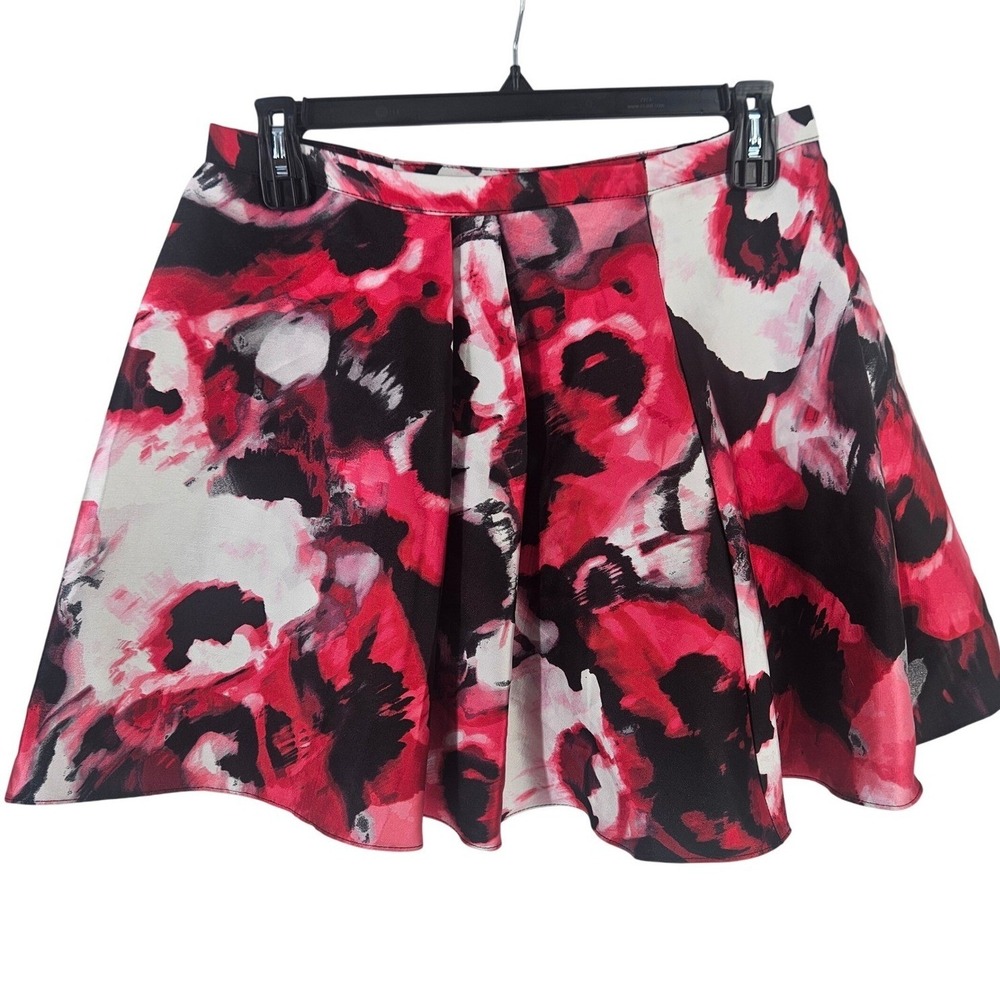 B. DARLIN Black Pink Floral Pleated A-Line‎ Whimsygoth Party Mini Skirt JR 15 Lg